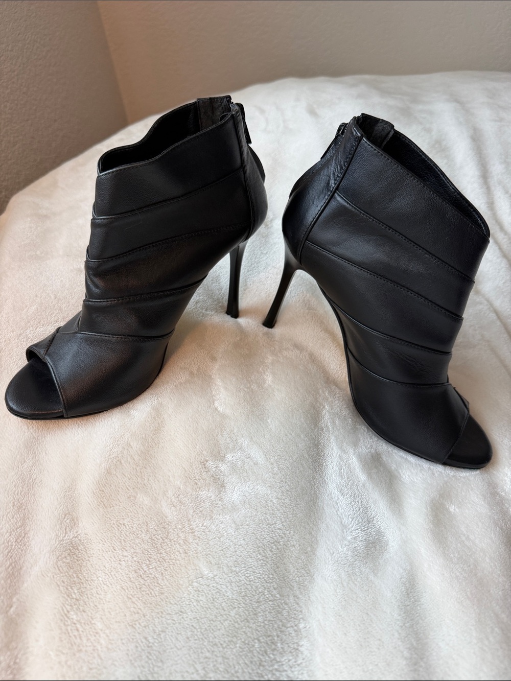 Felipe Rivera - Sleek Black Leather Peep-Toe Stiletto Ankle Boots